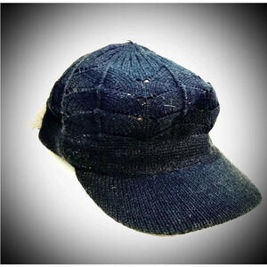 Knit Women Military Newsboy Cap Hat Girl Slouch Cap Black Great condition